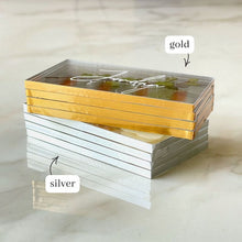 Load image into Gallery viewer, options of gold versus silver lining for wedding place cards
