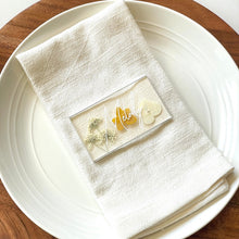 Load image into Gallery viewer, pressed yellow hydrangea wedding place card on plate setting
