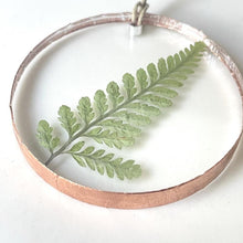 Load image into Gallery viewer, real pressed fern acrylic ornament and gift tag with copper lining
