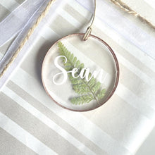 Load image into Gallery viewer, Personalized Pressed Fern Ornament on Present
