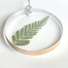 Load image into Gallery viewer, real pressed fern acrylic ornament and gift tag with gold lining
