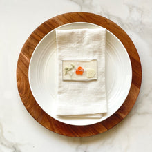 Load image into Gallery viewer, pressed orange hydrangea place card for wedding on plate setting zoomed out
