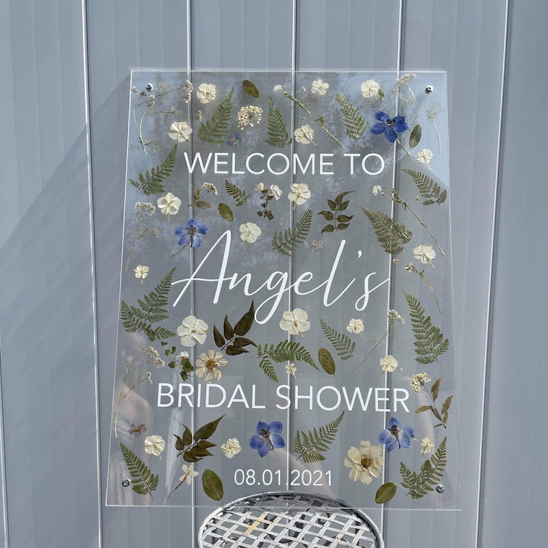 pressed flower acrylic vinyl wedding sign