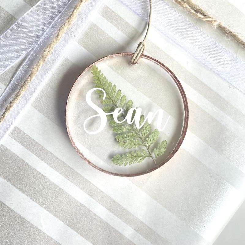 Personalized Pressed Fern Ornament on Present