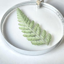Load image into Gallery viewer, real pressed fern acrylic ornament and gift tag with silver lining
